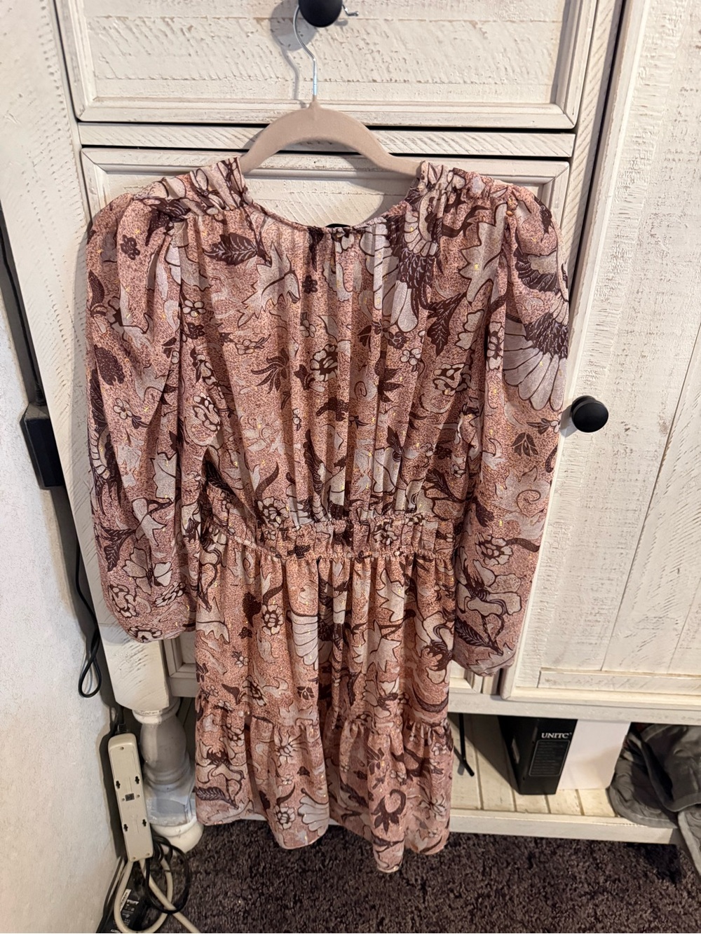 Aqua Rust Floral Long-Sleeve Tiered Dress
